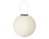 Zonne-lantaarn met ronde nylon bol, wit/grijs gestructureerd, hanglus bovenop.