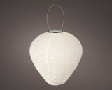 Solarlantaarn van nylon met druppelvormige behuizing en ophanglus, wit