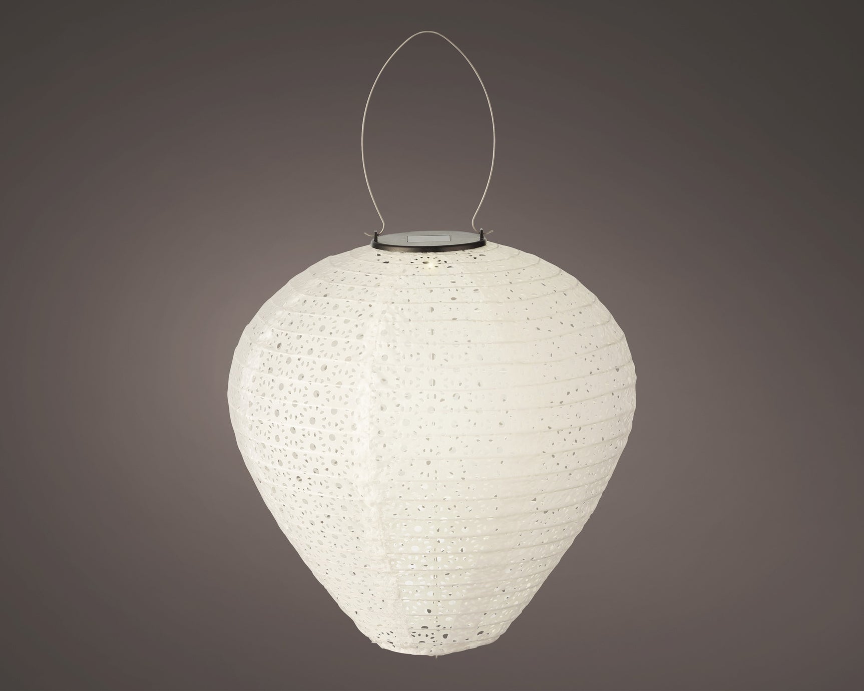 Solarlantaarn van nylon met druppelvormige behuizing en ophanglus, wit