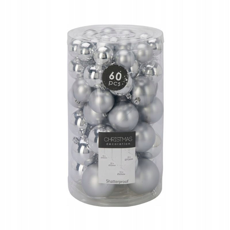 Kerstballen 60 stuks kunststof | Zilver