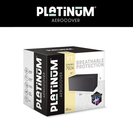 Platinum AeroCover tuintafelhoes verpakking met productafbeelding en beschermingsinfo