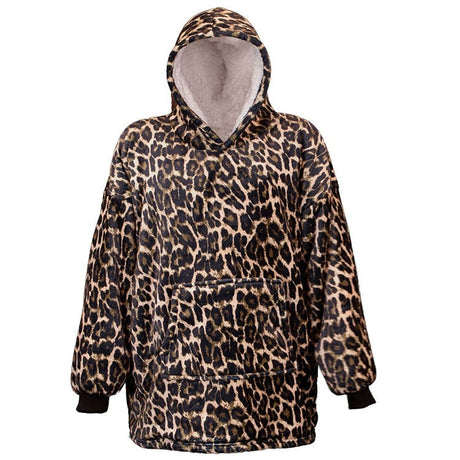 Luipaardprint oversized hoodie met capuchon en kangoeroezak, lange mouwen