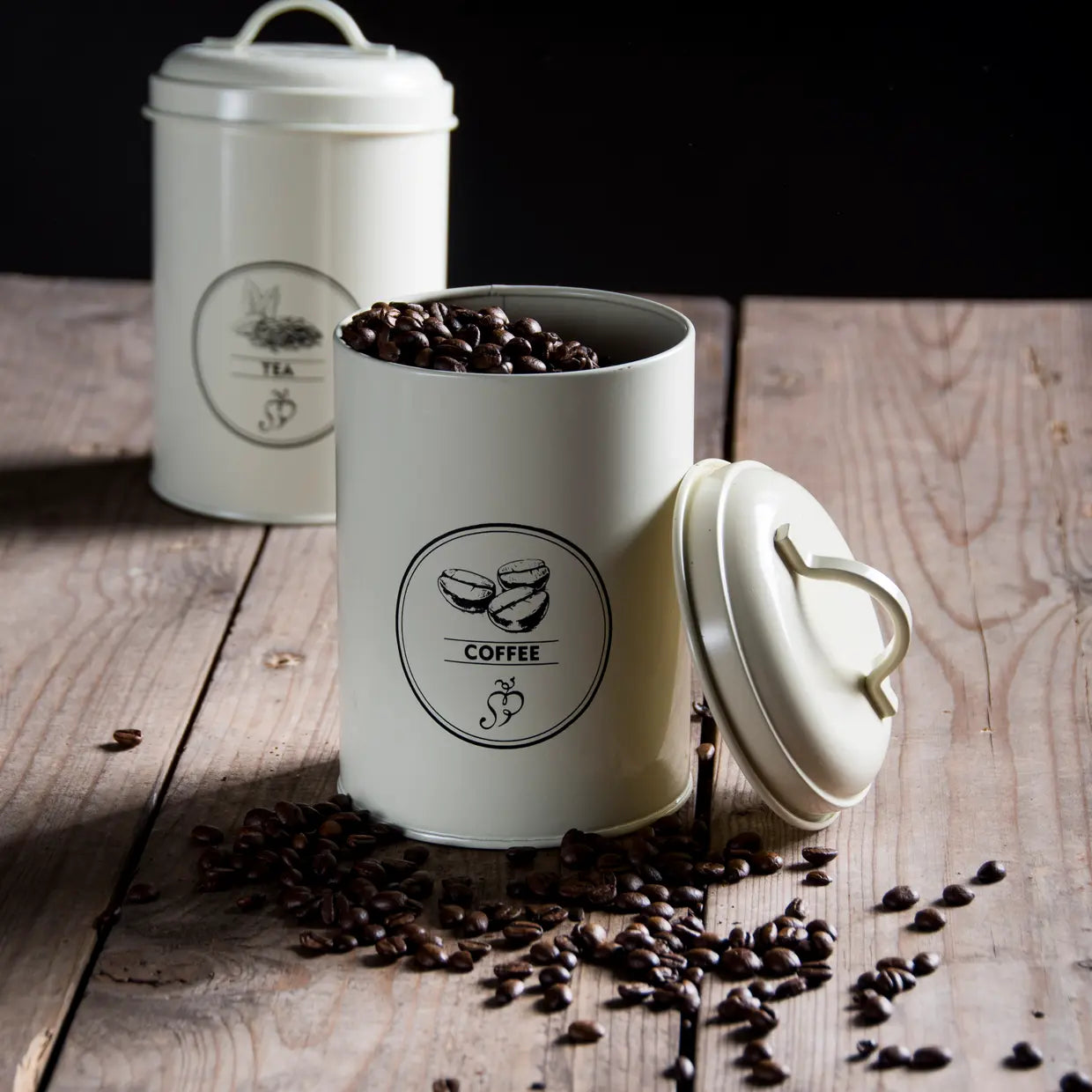 Voorraadblik thee, koffie en suiker - set van 3 stuks créme - Esschert design