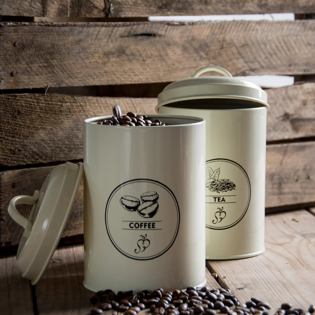 Voorraadblik thee, koffie en suiker - set van 3 stuks créme - Esschert design
