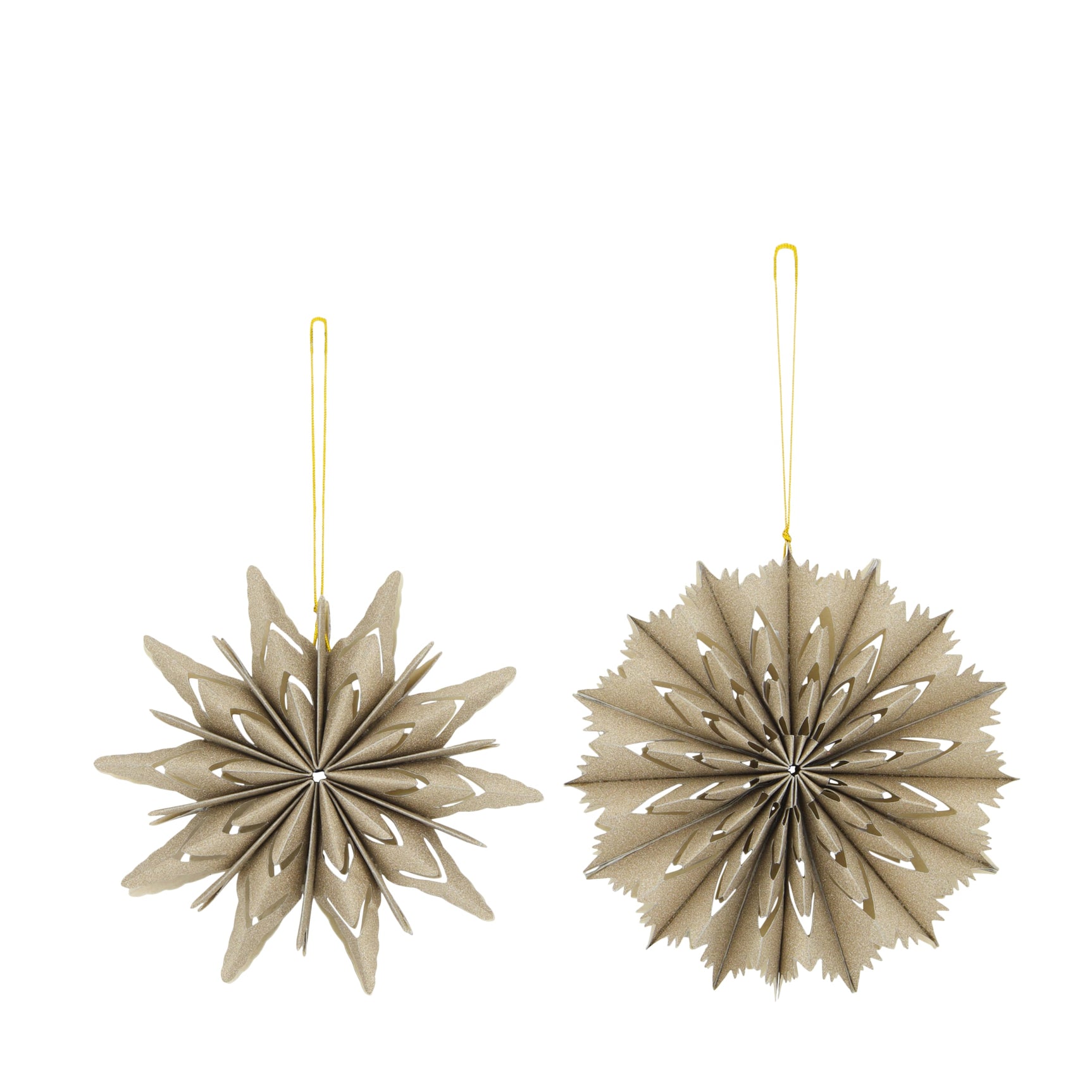 Beige glitter papieren sterhanger met ophanglus, set van 2