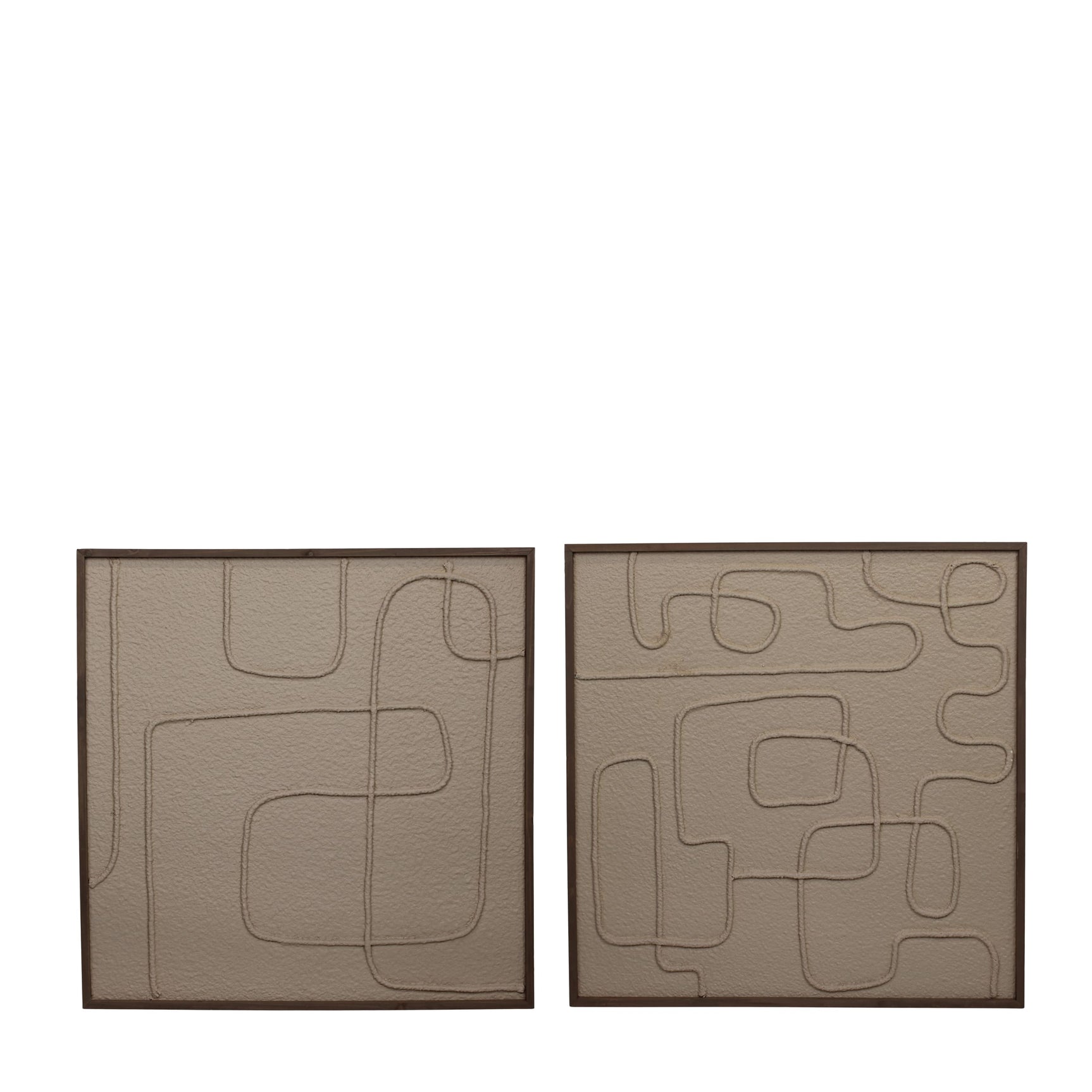 MDF poster van 58×58 cm, beige met abstracte lijnvormen, set van 2