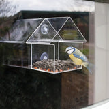 Acryl raamvoedertafel huisvorm met zuignap, transparante wanden en vogels