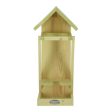 Houten wijnflesvoedertafel met dakje en zijvakken, zicht op binnenruimte