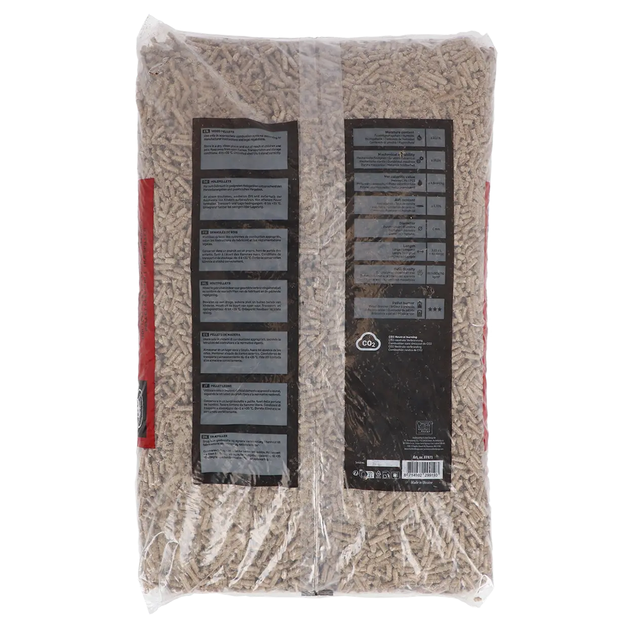Houtpellets eikenhout zak van Fancy Flames, 15 kg met zwarte informatiestickers