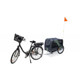 hondenfietskar met trekhaak en bevestiging, donkere cabine met groene accenten