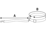 Diagram van jogginglijn met heupriem: A lengte en B riembreedte