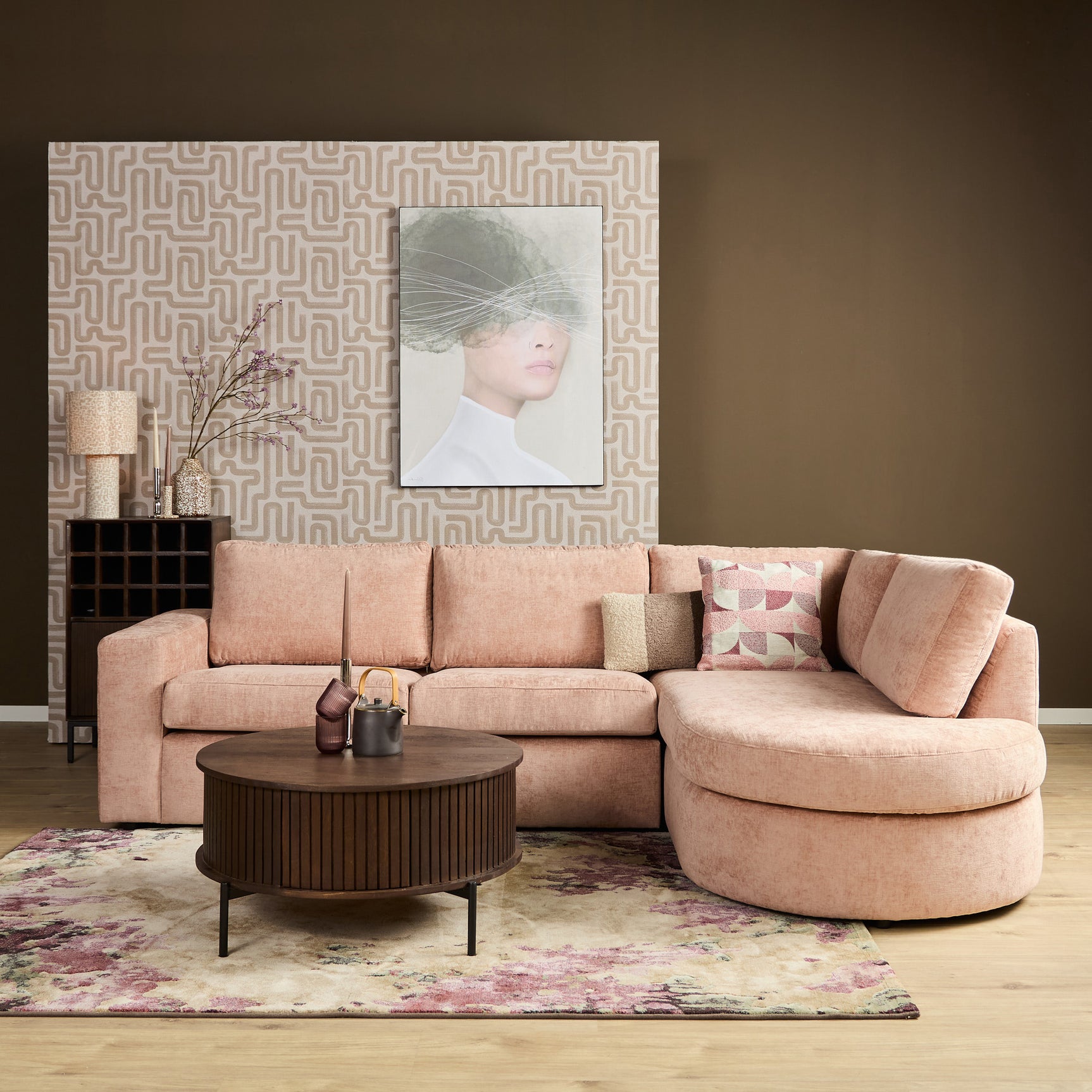 MySofa Alma hoekbank roze 2,5-zits + divan rechts