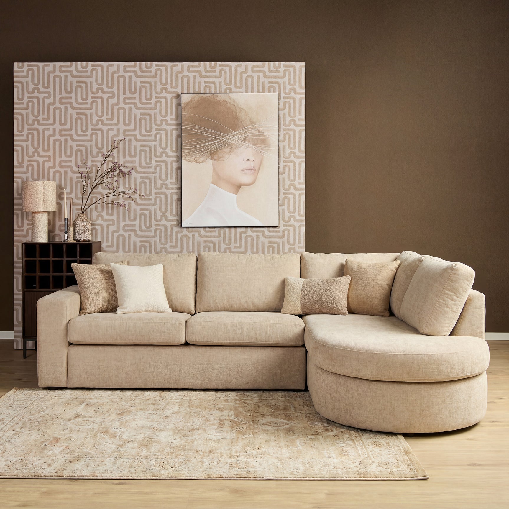 MySofa Alma hoekbank beige 2,5-zits + divan rechts