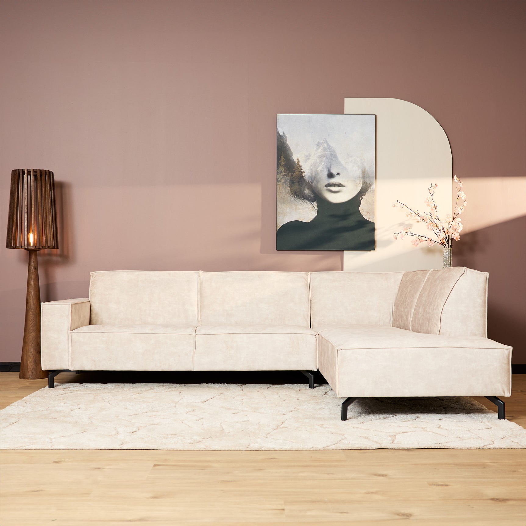 MySofa Floris| 2,5 zits + divan rechts | fluweel beige