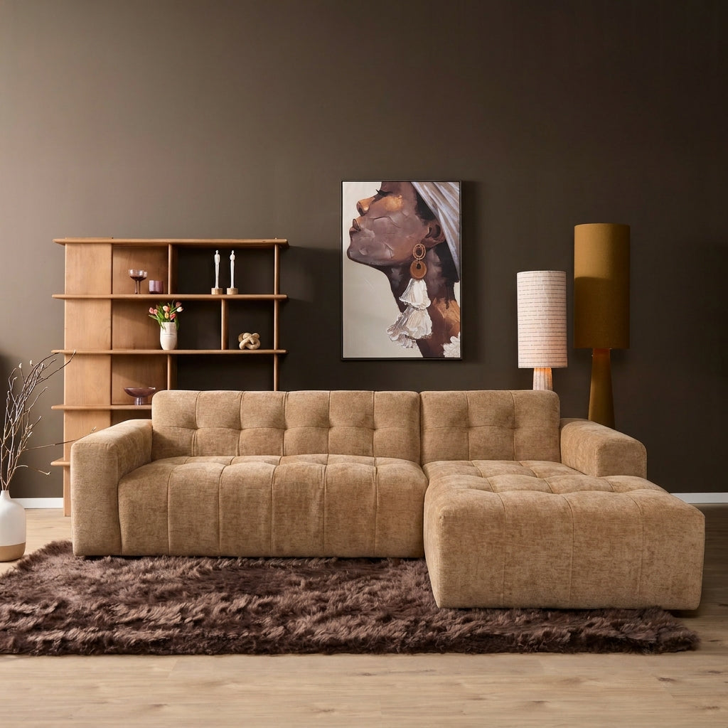 MySofa Ruby Hoekbank Camel 2,5 zits AL + Lounge rechts