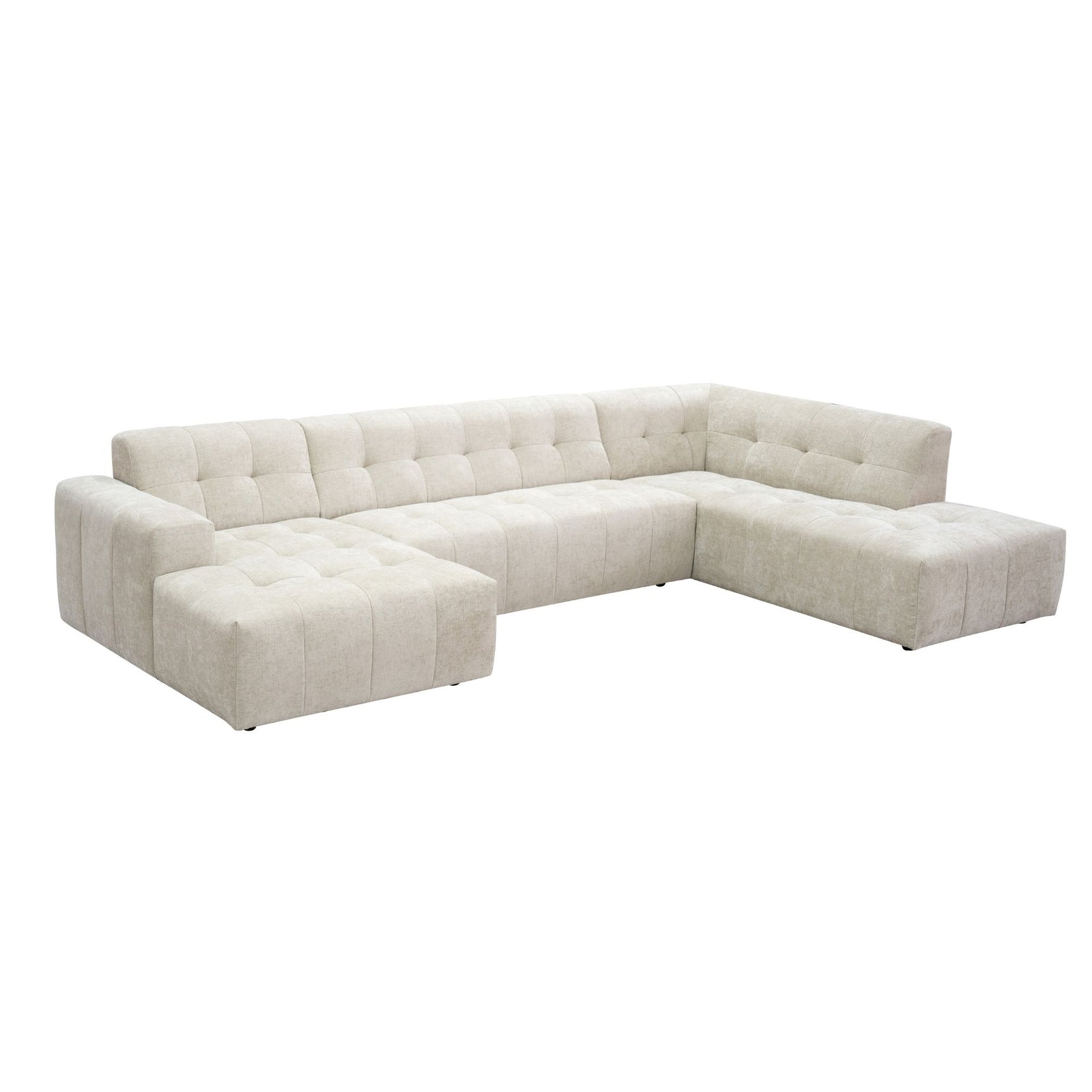 MySofa Ruby U-bank beige lounge links + 2,5-zits + ottomane rechts