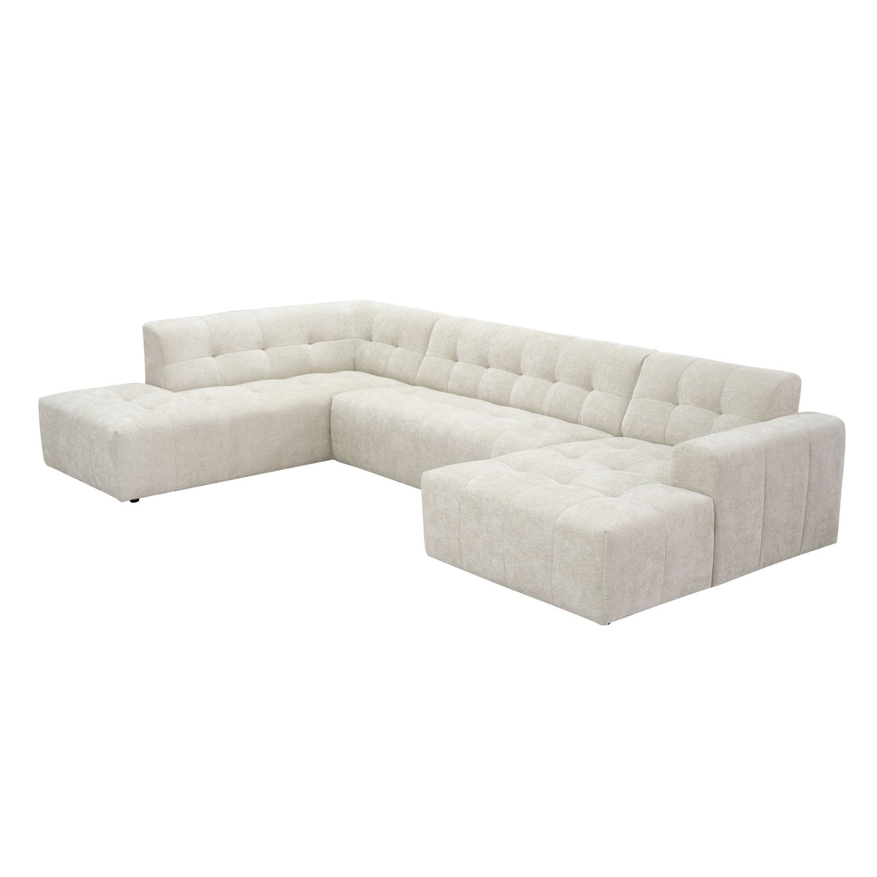 MySofa Ruby U-bank beige ottomane links + 2,5-zits + lounge rechts