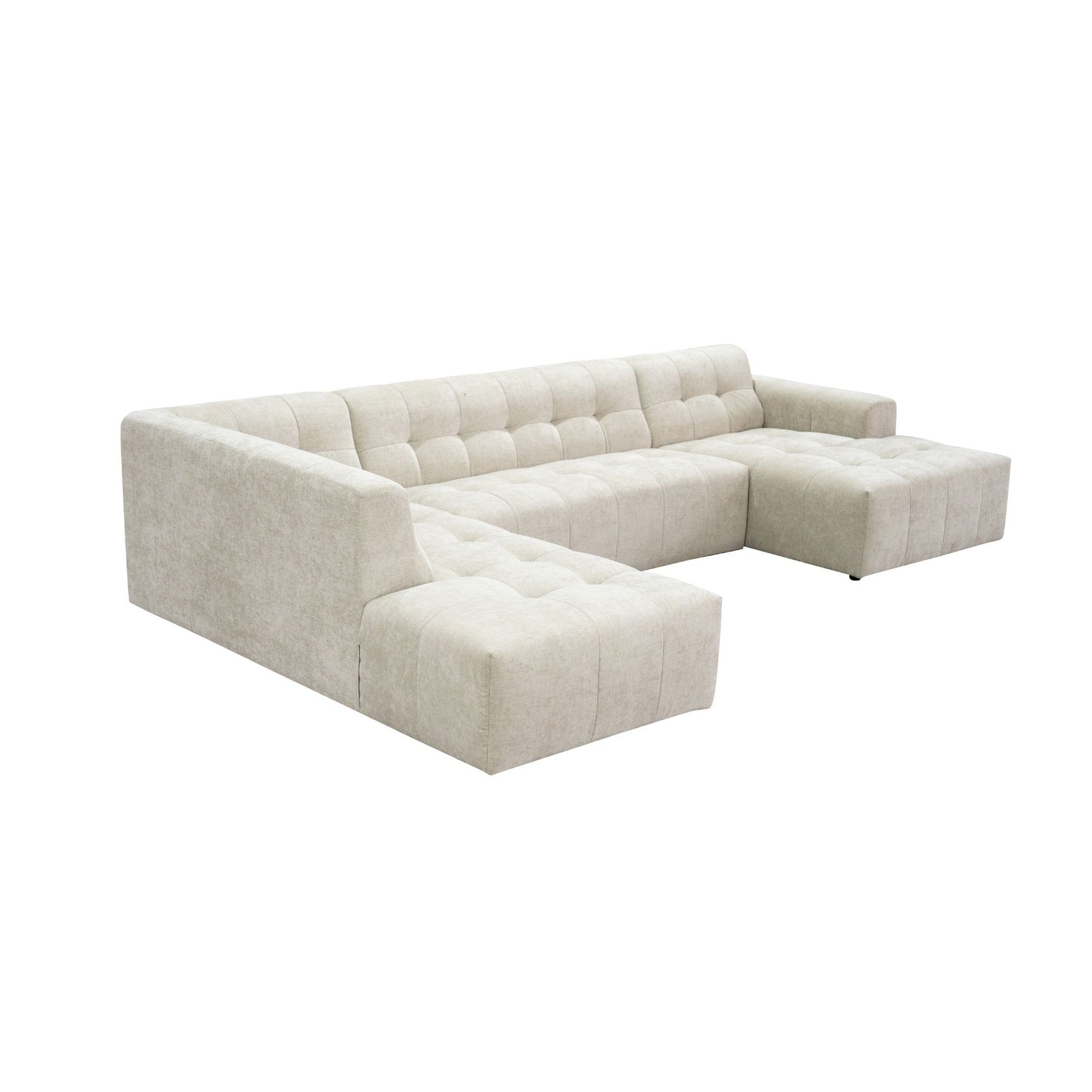 MySofa Ruby U-bank beige ottomane links + 2,5-zits + lounge rechts
