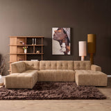 MySofa Ruby U-bank camel ottomane links + 2,5-zits + lounge rechts
