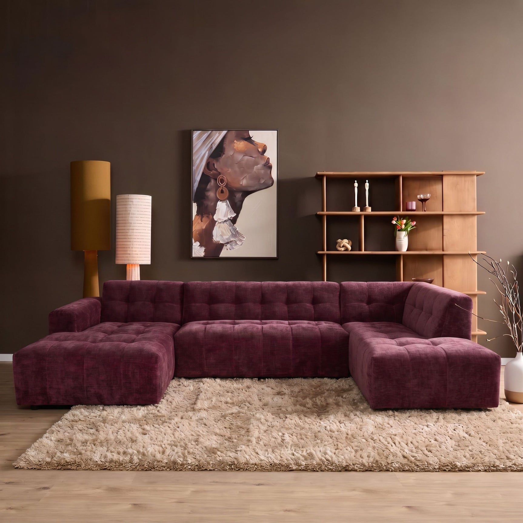 MySofa Ruby U-bank Paars Lounge L + 2,5 + Ottomane Rechts