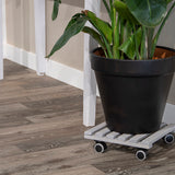 Vierkante indoor trolley met grijze planken en zwarte plantenbak op zwenkwielen, Esschert Design