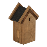 Vogelhuisje van hout met rond invlieggat, opklapbaar dak en zwart dakvlak