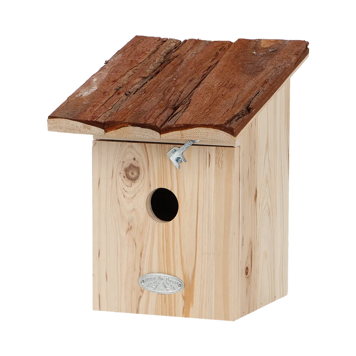 Vogelhuisje voor koolmezen met houten schorsdak en ronde ingang, Esschert design