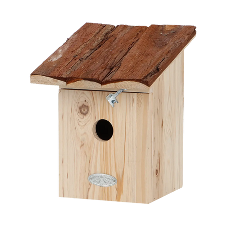 Vogelhuisje voor koolmezen met houten schorsdak en ronde ingang, Esschert design