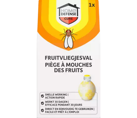 Fruitvliegjesval HOME DEFENSE in verpakking, met 1x en afbeelding van val