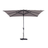 Vierkante staande parasol met taupe doek en open constructie, 280x280 cm.