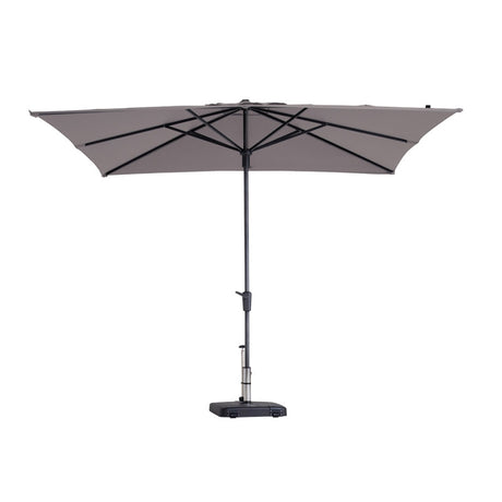 Vierkante staande parasol met taupe doek en open constructie, 280x280 cm.