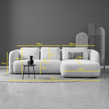 CLOUD chaise longue links in lichtbeige, met afmetingen (diagram)