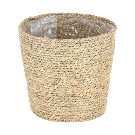 Bloempot van borstelgras met doorzichtige binnenvoering, ronde vorm