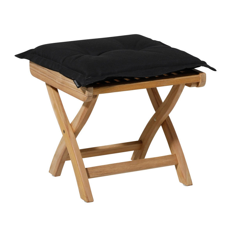 Zwart universeel zitkussen 50x50 cm op houten kruk, met doorgestikt patroon