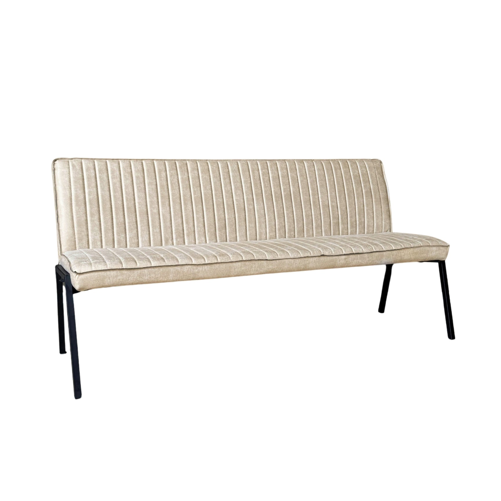 Eetkamerbank met lichtbeige bekleding en gestreepte rug, zwarte pootjes