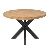 Ronde eettafel Dakota met licht houten blad en zwart metalen X-poten