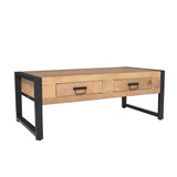 Rechthoekige eettafel met twee laden in licht hout en zwart metalen zijframes
