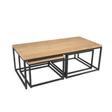 Rechthoekige eettafel met licht houten tafelblad en zwart metalen onderstel