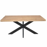 Rechthoekige houten eettafel met licht houtblad en zwarte X-pootconstructie
