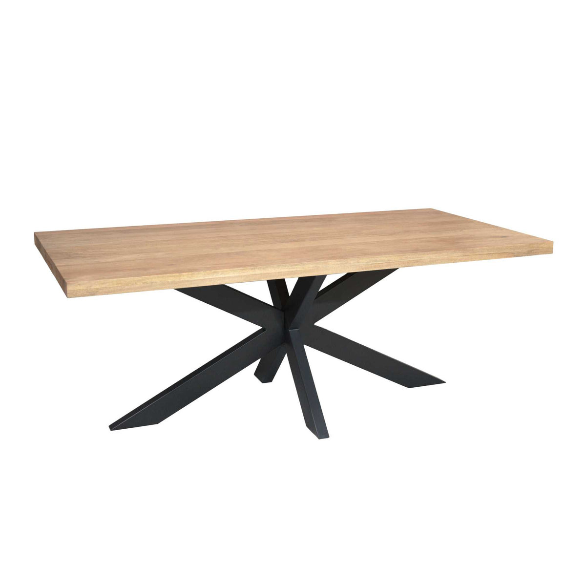 Eettafel met rechthoekig houtnerf blad en zwart kruispoot-onderstel