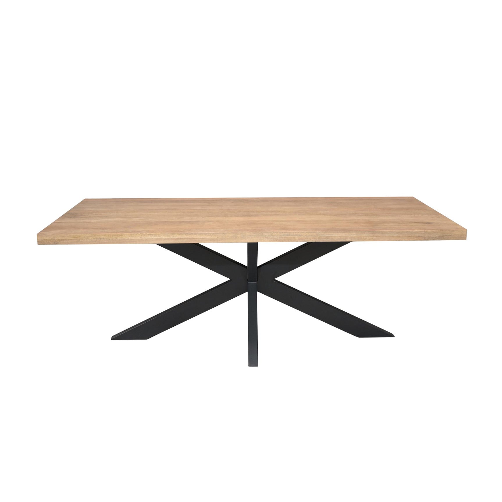 Rechthoekige eettafel met licht houten blad en zwart kruisframe onderstel