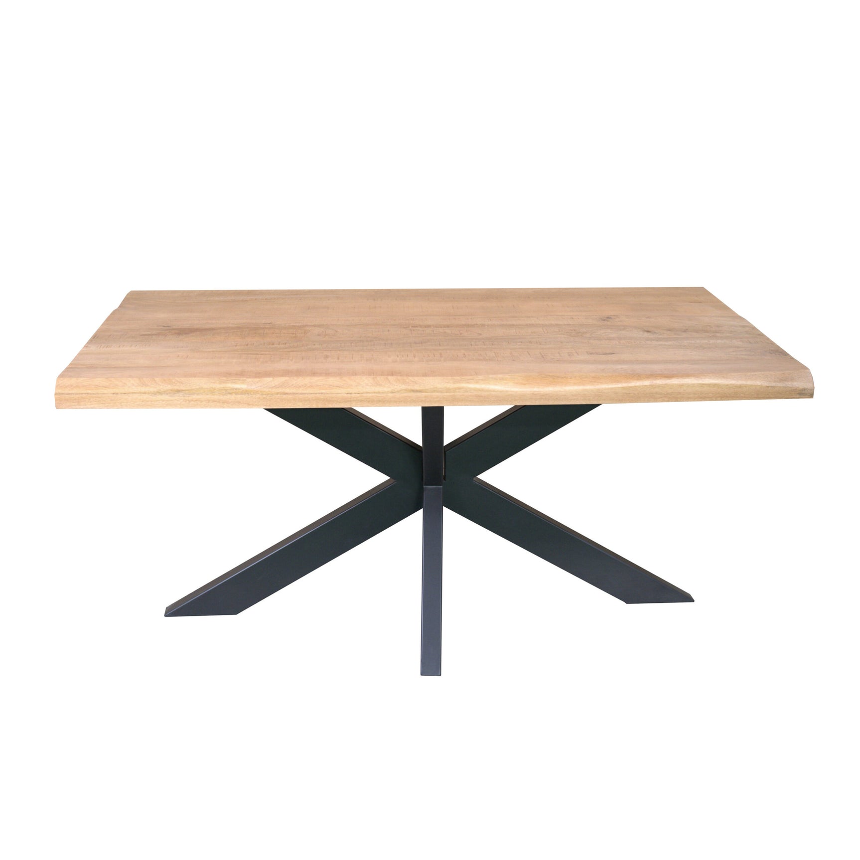 Boomstamtafel Dakota met rechthoofblad van licht hout en zwarte kruisvoet, 160 cm