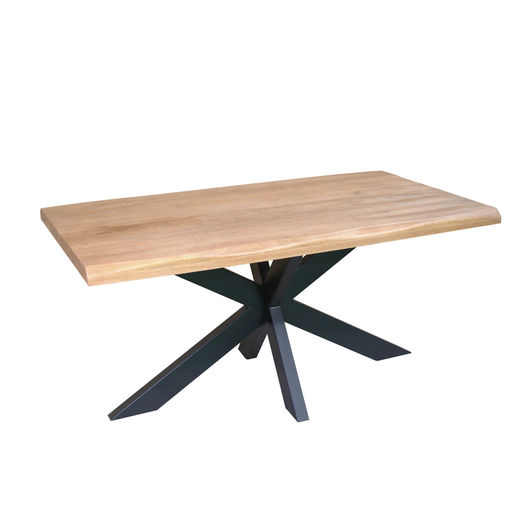 Boomstamtafel Dakota met licht houten blad en stalen poten in donkergrijs, 160 cm
