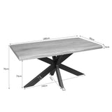 Boomstamtafel met afmetingenlabeling, licht houten blad en zwarte poten