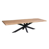 Boomstamtafel met lang rechthoekig eiken blad en zwarte centrale kruispoot