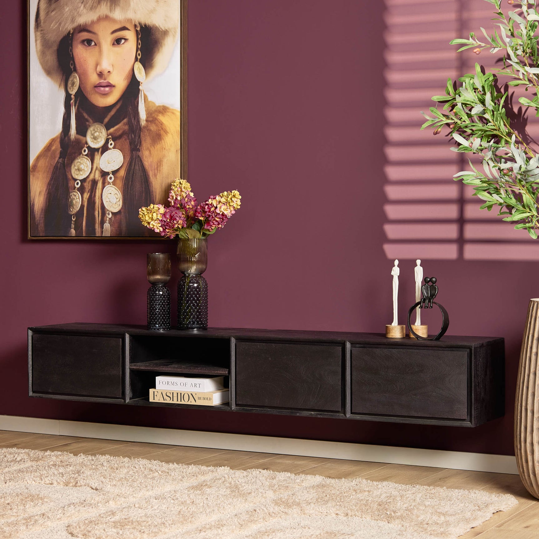 Zwevend tv-meubel Ambiance Zwart | 200 cm