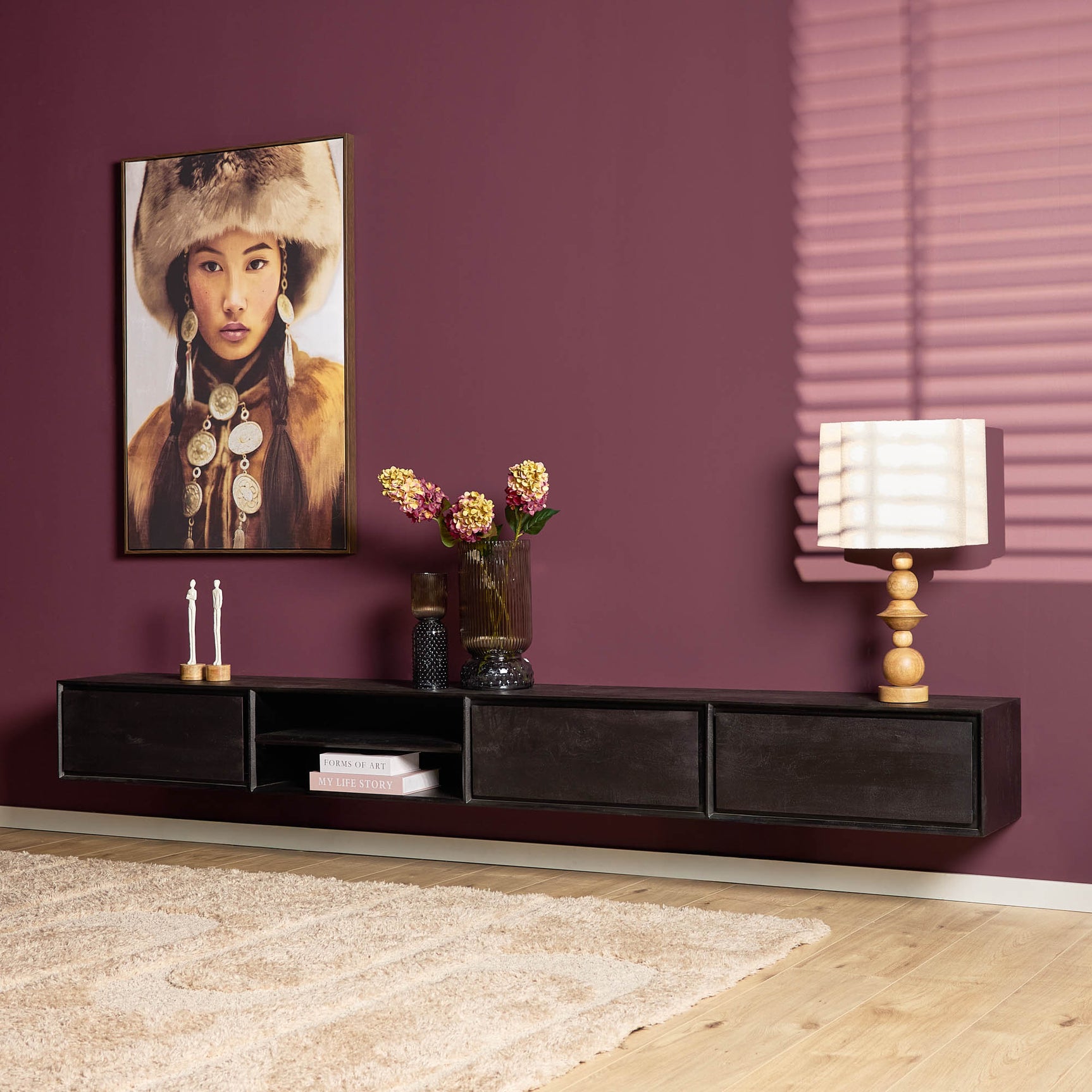 Zwevend tv-meubel Ambiance Zwart | 280 cm