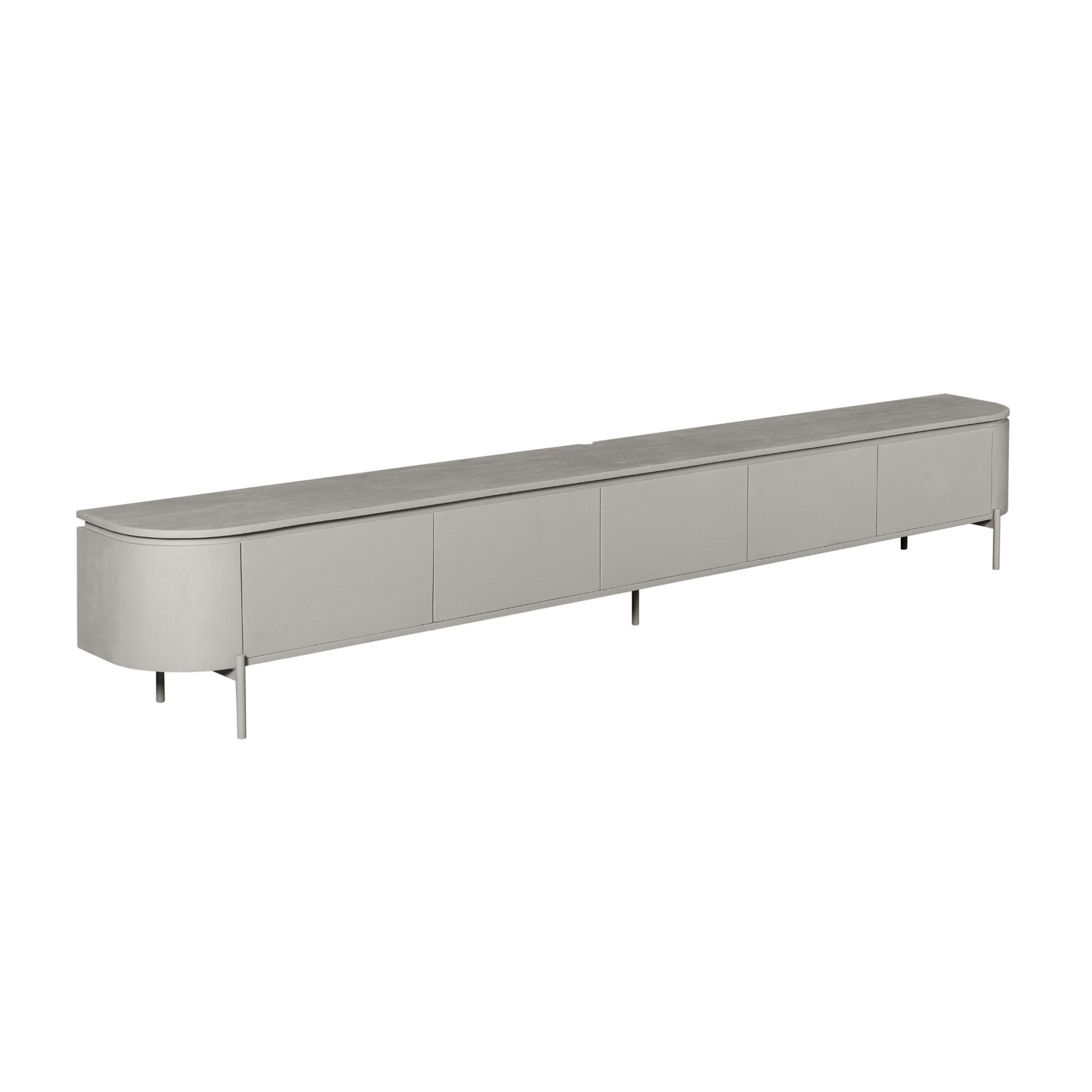 Taupe tv-meubel met lange ladefronten en smalle staanders