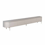 Tv-meubel taupe met vijf deuren en slanke pootjes, lang model