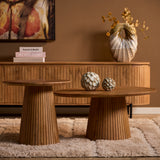 Salontafel Solana naturel hout, rond blad op geribde centrale poot